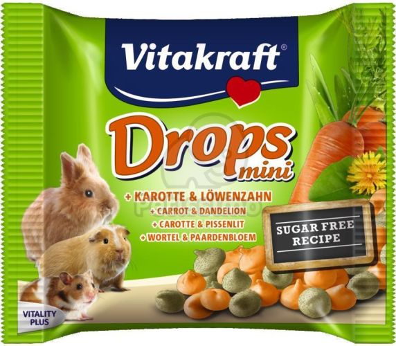 Vitakraft Mini Drops jutalomfalat sárgarépával és gyermekláncfűvel  40 g