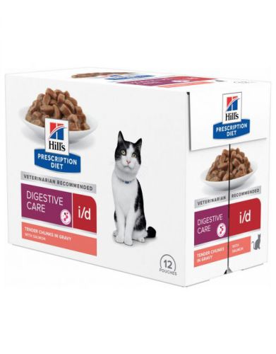 Hill's Prescription Diet i/d Digestive Care macskatáp, lazac - alutasakos 12 x  85 g