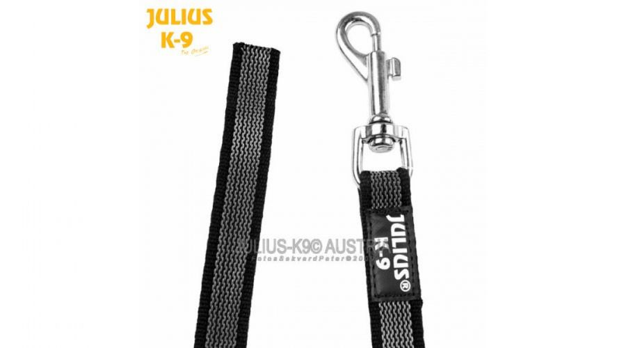 Julius-K9 gumírozott póráz, fekete  / 20 mm fogó nélkül  2 m