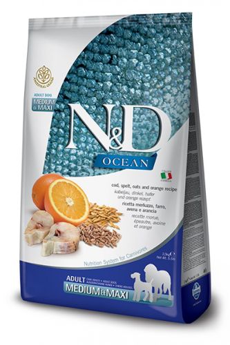 N&D Ocean Dog Adult Medium & Maxi Codfish, Spelt, Oats & Orange  2.5 kg