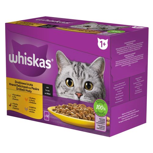 WHISKAS alutasakos eledel válogatás szárnyas ízesítésben felnőtt macskák részére 12 x  85 g