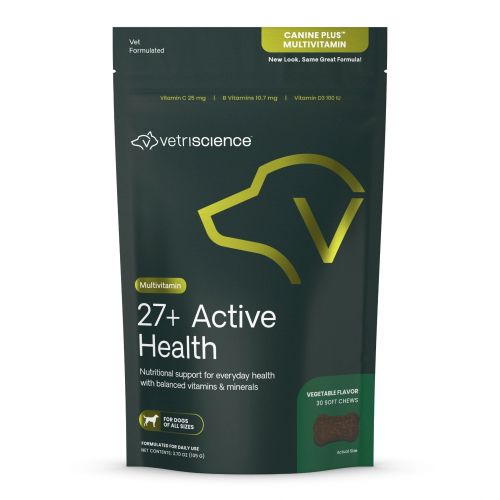 VetriScience 27+ Active Health Multivitamin rágótabletta kölyök- és felnőtt kutyák számára  30 db