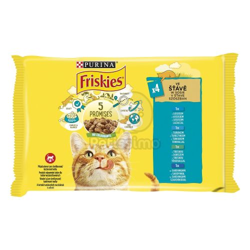 Friskies nedves macskaeledel szószban - lazaccal, tonhallal, szardíniával, tőkehallal 12 x  85 g