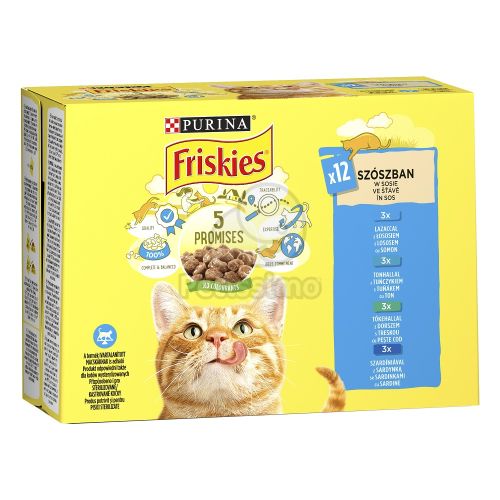 Friskies nedves macskaeledel szószban - lazaccal, tonhallal, szardíniával, tőkehallal 12 x  85 g