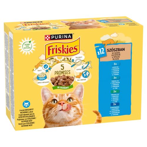 Friskies nedves macskaeledel szószban - lazaccal, tonhallal, szardíniával, tőkehallal 12 x  85 g