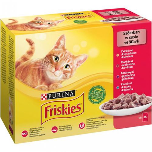Friskies nedves macskaeledel szószban - csirkével, marhával, báránnyal, kacsával 10 x  85 g