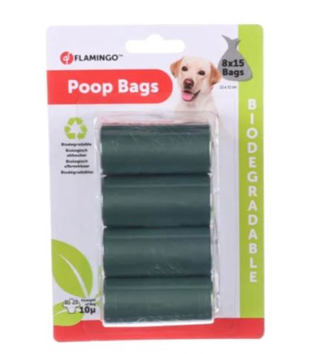 Flamingo bio (lebomló) kutyagumigyűjtő zacskó - zöld 8 x  15 db