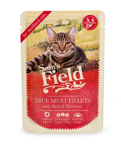 Sam's Field True Meat Fillets for sterilized cats - Beef & Beetroot alutasakos eledel  85 g