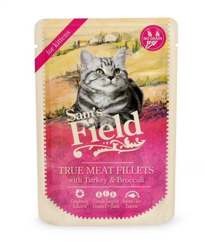 Sam's Field True Meat Fillets for kittens - Turkey & Broccoli alutasakos eledel  85 g