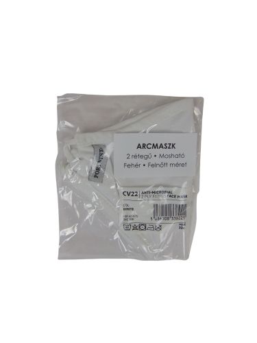 Szőtt szájmaszk - 2 rétegű (mosható) 1 db  Fehér 
