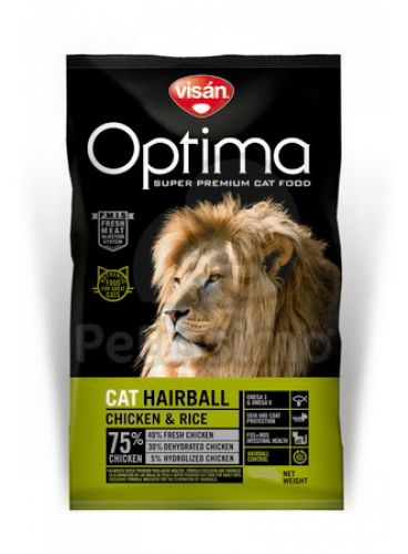 Visán Optimanova Cat Hairball Chicken & Rice  8 kg