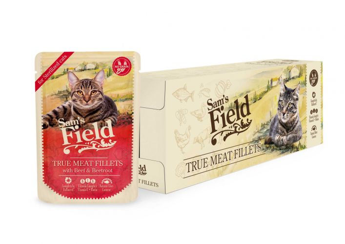 Sam's Field True Meat Fillets for sterilized cats - Beef & Beetroot alutasakos eledel 24 x  85 g