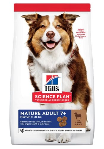 Hill's Science Plan Mature Adult 7+ Medium száraz kutyatáp, bárány és rizs  14 kg