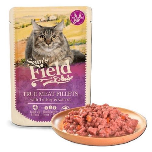 Sam's Field nedves állateledel macskák részére pulyka-répa ízesítéssel 24 x  85 g