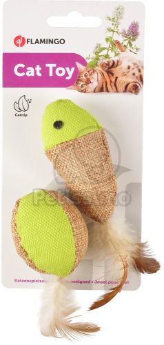 Flamingo játék labda és hal tollakkal macskáknak  10 cm