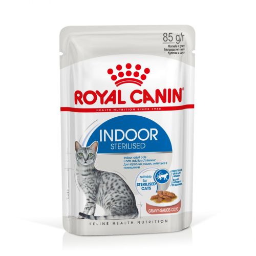 Royal Canin Indoor Sterilised Gravy - lakásban tartott felnőtt macska szószos nedves táp 12 x  85 g