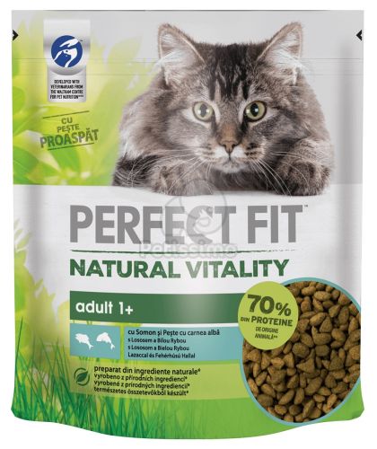 Perfect Fit Natural Vitality Adult 1+ macskaeledel lazaccal és fehérhúsú hallal  650 g
