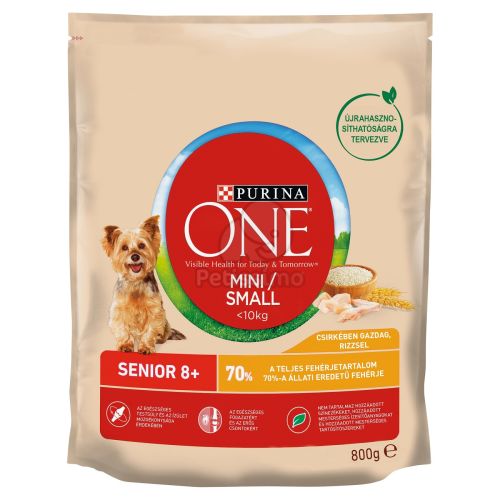 Purina ONE Mini / Small Senior száraz kutyaeledel csirkével és rizzsel idős kutyák számára 800 g