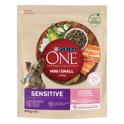 Purina ONE Mini / Small Sensitive Duo száraz kutyaeledel lazaccal és rizzsel 800 g