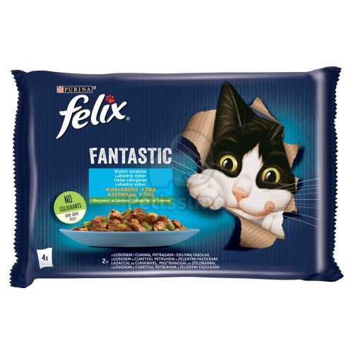 Felix Fantastic Halas Válogatás aszpikban lazaccal és cukkinivel, pisztránggal és zöldbabbal 4 x  85 g