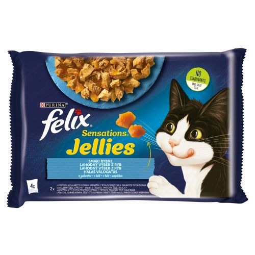 Felix Sensations Jellies Halas Válogatás lazaccal, fekete tőkehallal 4 x  85 g