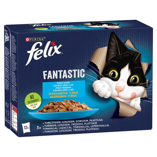 Felix Fantastic Halas Válogatás aszpikban tonhallal, lazaccal, tőkehallal, lepényhallal 12 x  85 g