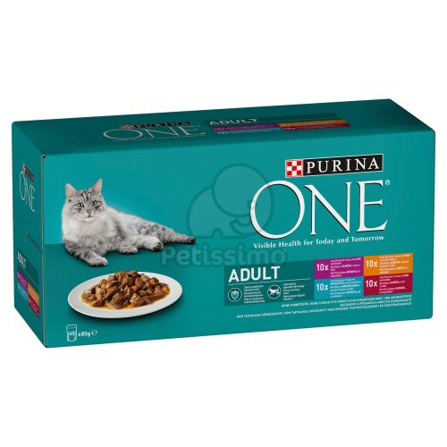 Purina ONE Adult nedves macskaeledel csirkével, marhával, báránnyal, tengeri hallal 40 x  85 g