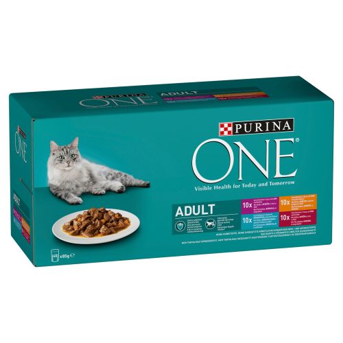Purina ONE Adult nedves macskaeledel csirkével, marhával, báránnyal, tengeri hallal 40 x  85 g
