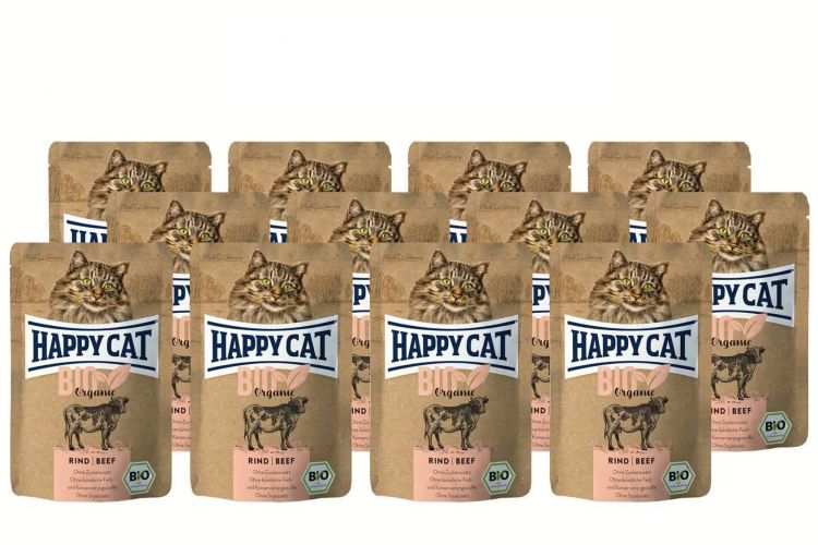 Happy Cat Bio Organic alutasakos eledel - marhával 12 x  85 g