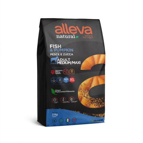 Alleva Natural Adult Medium/Maxi Dog - hal és sütőtök  2 kg