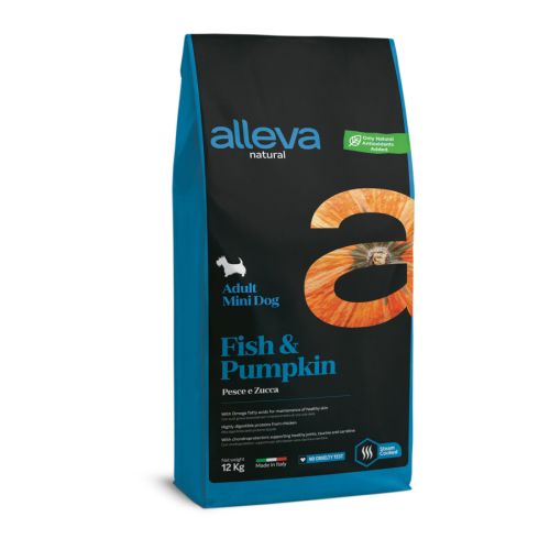 Alleva Natural Adult Mini Dog - hal és sütőtök  12 kg