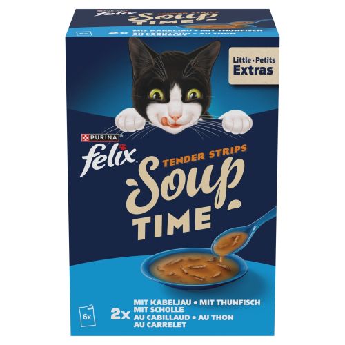 Felix Soup Time Tender Strips halas válogatás tőkehallal, tonhallal, tonhallal 6 x  48 g