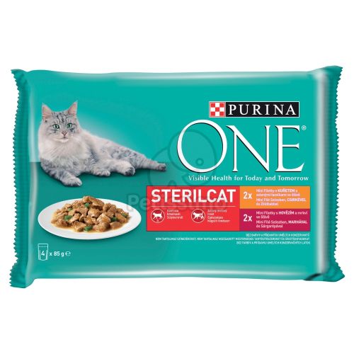 Purina ONE Sterilcat csirkével és marhával macskaeledel 4 x  85 g