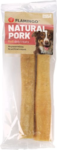 Flamingo jutalomfalat - Nature Pig tekercs szárított disznóbőrből 2 x  24 cm