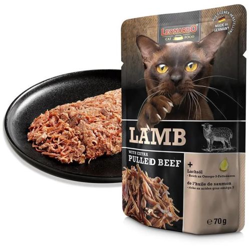 Leonardo bárányhús extra tépett marhahússal alutasakos macskaeledel  70 g