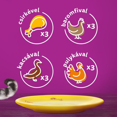 Whiskas alutasak 12 pack eledel macskák részére szárnyas válogatásban ízesítéssel 12x85 g 12 x  85 g