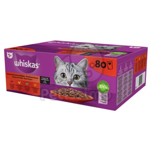 Whiskas klasszikus tasakos eledel válogatás felnőtt macskák számára 80 x  85 g