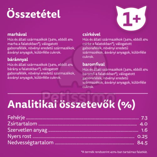 Whiskas klasszikus tasakos eledel válogatás felnőtt macskák számára 80 x  85 g