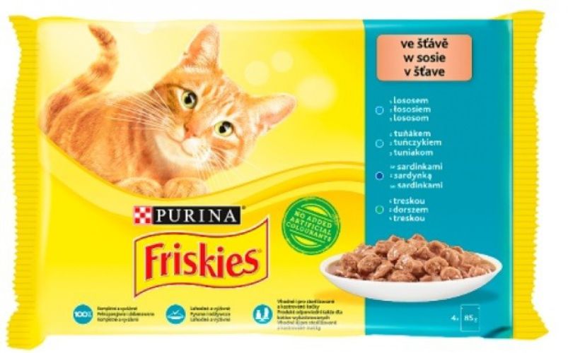 Friskies nedves macskaeledel szószban - lazaccal, tonhallal, szardíniával, tőkehallal 4 x  85 g