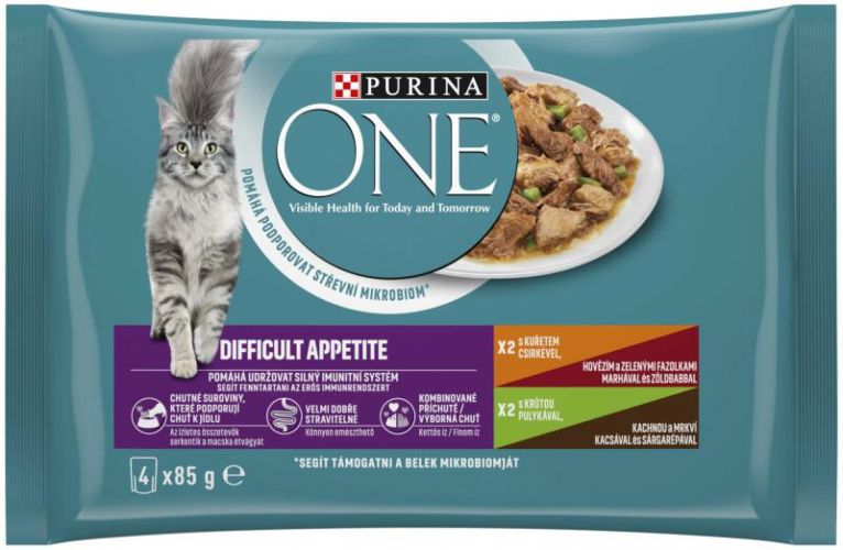 Purina ONE Difficult Appetite nedves macskaeledel - csirke, pulyka 4 x  85 g