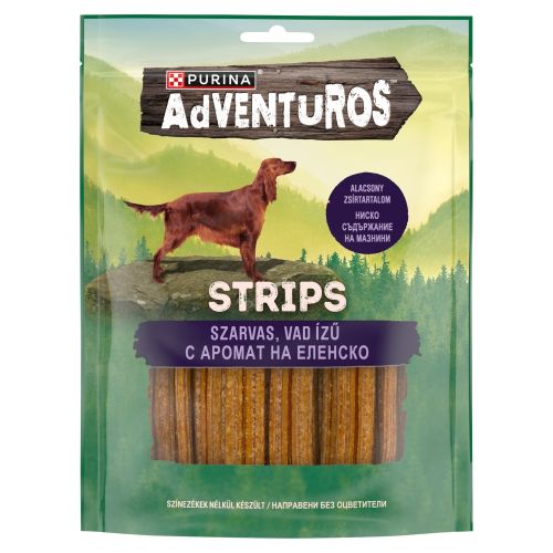 Purina Adventuros Strips Szarvas, vad ízű kutya jutalomfalat  90 g