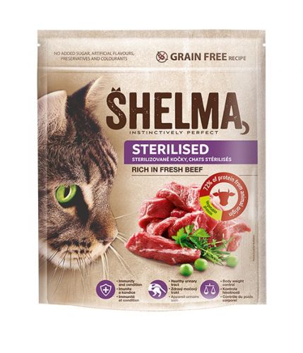 Shelma Sterilised gabonamentes száraz macskaeledel - marha 750 g