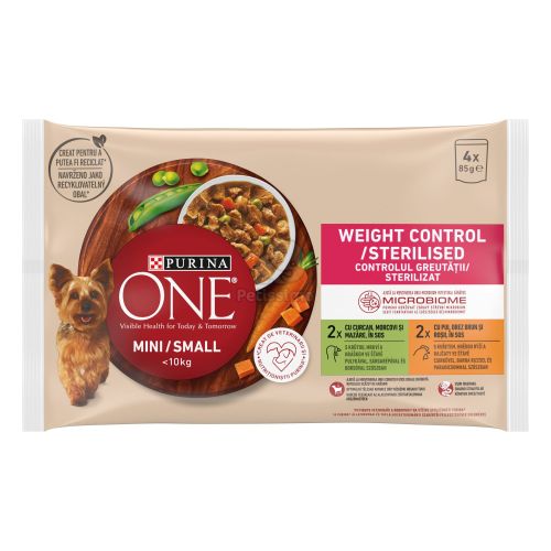 Purina ONE MINI Weight Control/Steril nedves kutyaeledel pulykával és csirkével 4 x  85 g