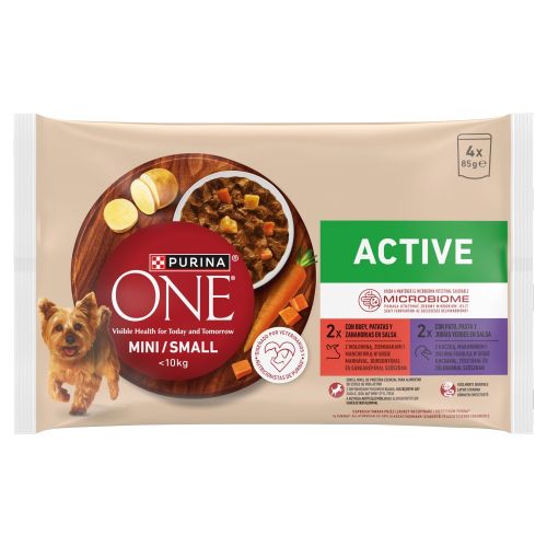 Purina ONE Mini / Small Active nedves kutyaeledel válogatás marhával és kacsával 4 x 85 g