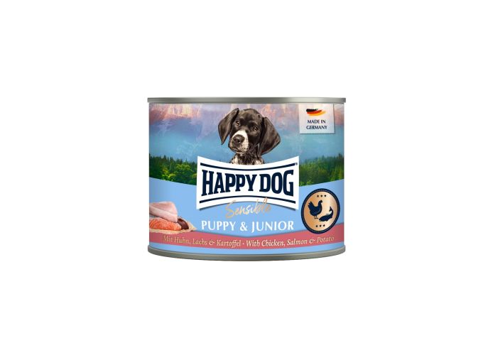 Happy Dog Supreme Sensible Puppy & Junior konzerv - csirke, lazac és burgonya  200 g