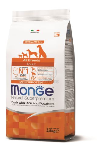 Monge Speciality Line All Breeds Adult Monoprotein száraz kutyatáp - kacsa, rizs és burgonya  2.5 kg
