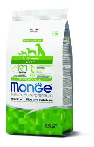 Monge Speciality Line All Breeds Adult Monoprotein - nyúl, rizs és burgonya  2.5 kg