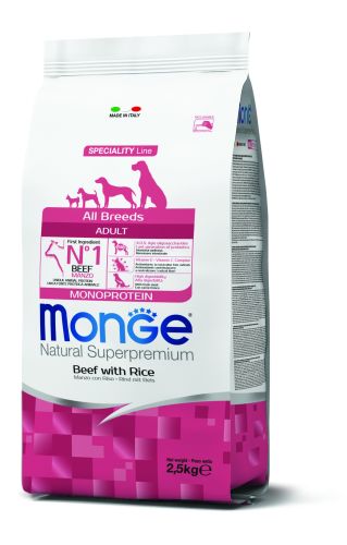 Monge Speciality Line All Breeds Adult Monoprotein száraz kutyatáp - marha, rizs  2.5 kg
