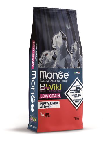 Monge BWild All Breed Low Grain Puppy & Junior száraz kutyatáp - szarvas  12 kg