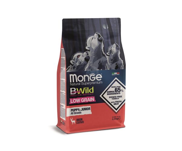 Monge BWild All Breed Low Grain Puppy & Junior száraz kutyatáp - szarvas  12 kg